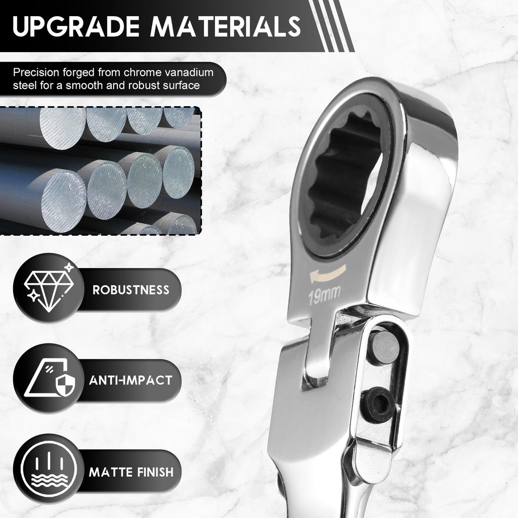 Быстрозажимной трещоточный ключ 8–19 мм Хром-ванадиевая сталь Набор трещоточных ключей 12 в 1 Трещоточный ключ с гибкой головкой Авторемонт Слесарный инструмент