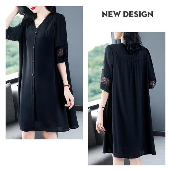 Летнее женское платье размера плюс с V-образным вырезом, свободные половинки рукавов, сплошной цвет, ажурное кружево, однобортное платье длиной до колена, плюс размер, трапециевидное платье миди