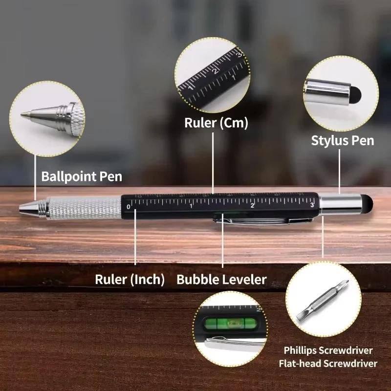 Многофункциональная шариковая ручка 7 в 1 с современным ручным инструментом, измерительная техническая линейка, отвертка, сенсорный экран, стилус, спиртовой уровень