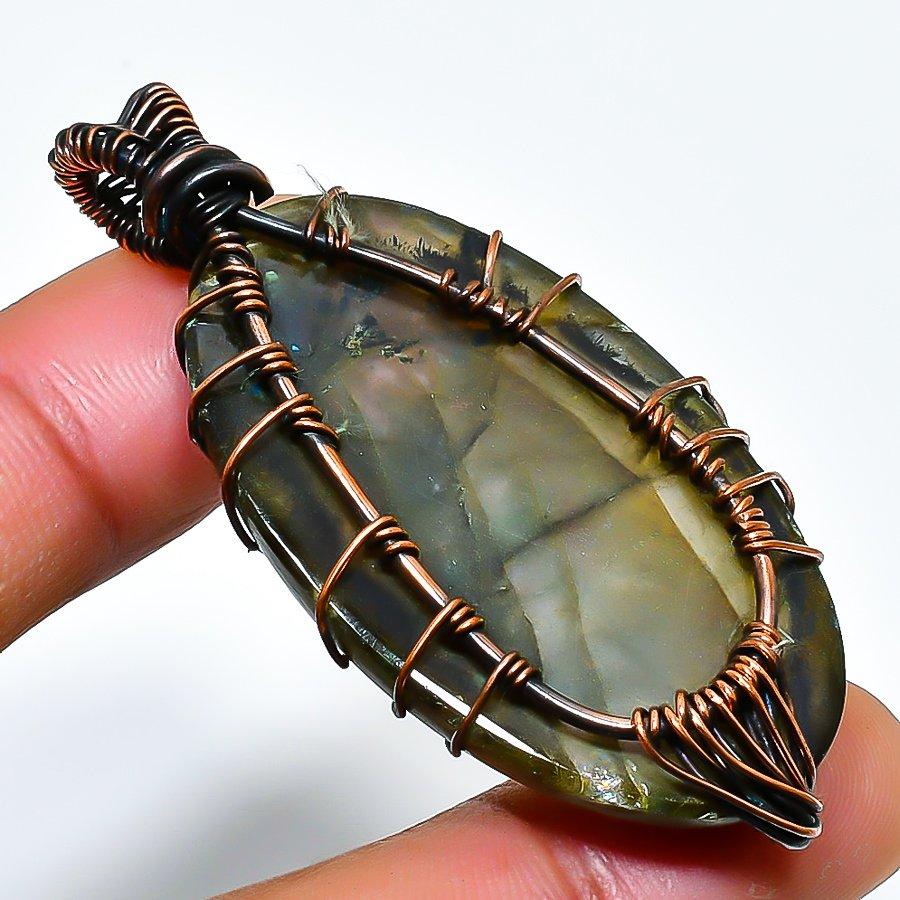 Ювелирный кулон ручной работы из медной проволоки с лабрадоритом 2,17 дюйма