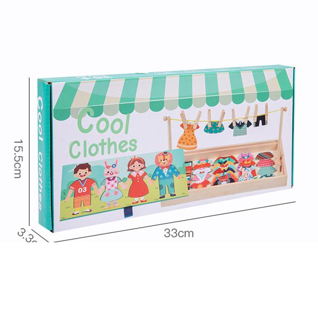 Drying Rack Clothes Dress-Up Jigsaw Puzzle Logical Thinking Matching Sorting Educational Game Kids Montessori Wooden Toys Girls