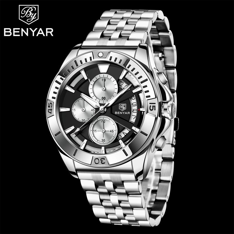 BENYAR Watches Mens Top Brand Luxury Clock Casual Phase Men Watch Sport Waterproof Quartz Chronograph