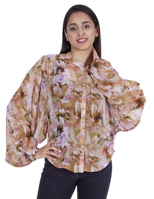 Женская рубашка с принтом на пуговицах и воротником-стойкой с длинными рукавами, летняя