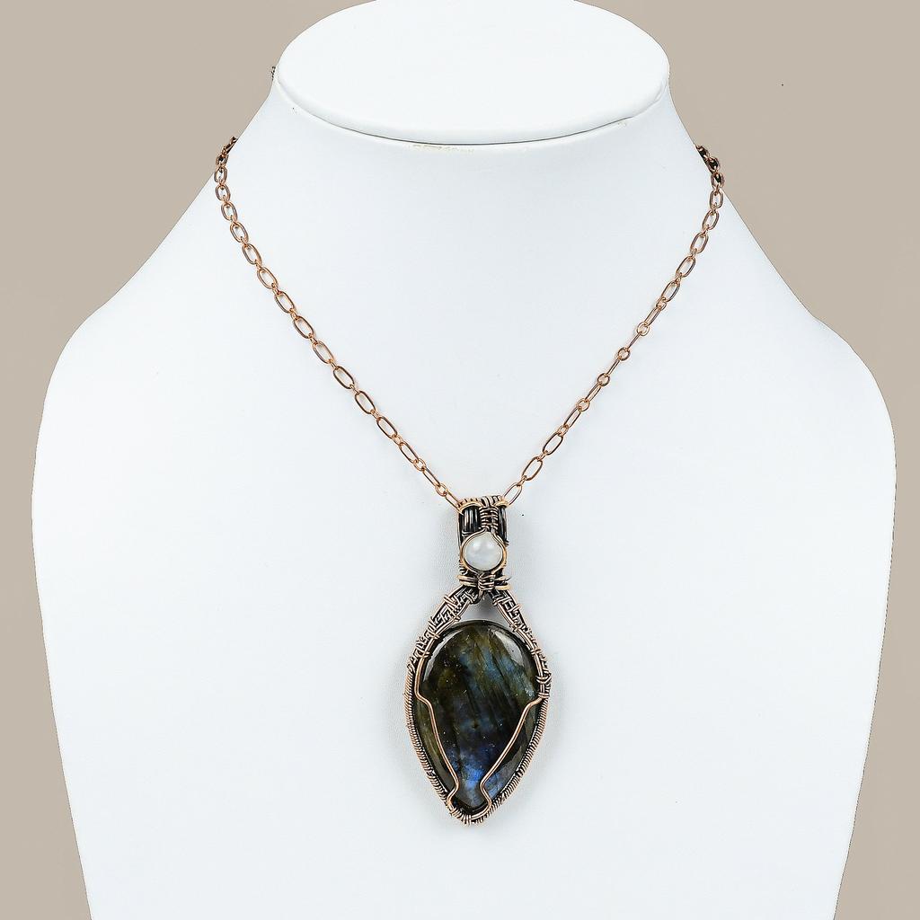 Подвеска из медной проволоки из натурального лабрадорита и лунного камня, 3,54 дюйма, q2o18