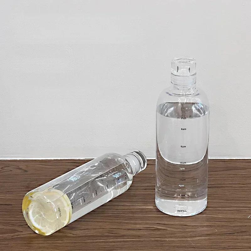 300ml/500ml/750ml/1000ml Transparent Glass Water Bottle Time Scale Marker Portable Outdoor Sport Drinking Juice Milk Cup Bottles