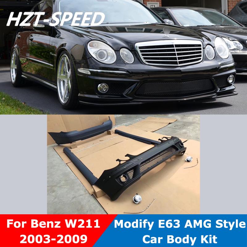 E63 AMG Style Unpainted PP Material Front Rear Bumper Side Skirts Car Body Kit For Mercedes-Benz W211 E200 E240 E300 2003-2009
