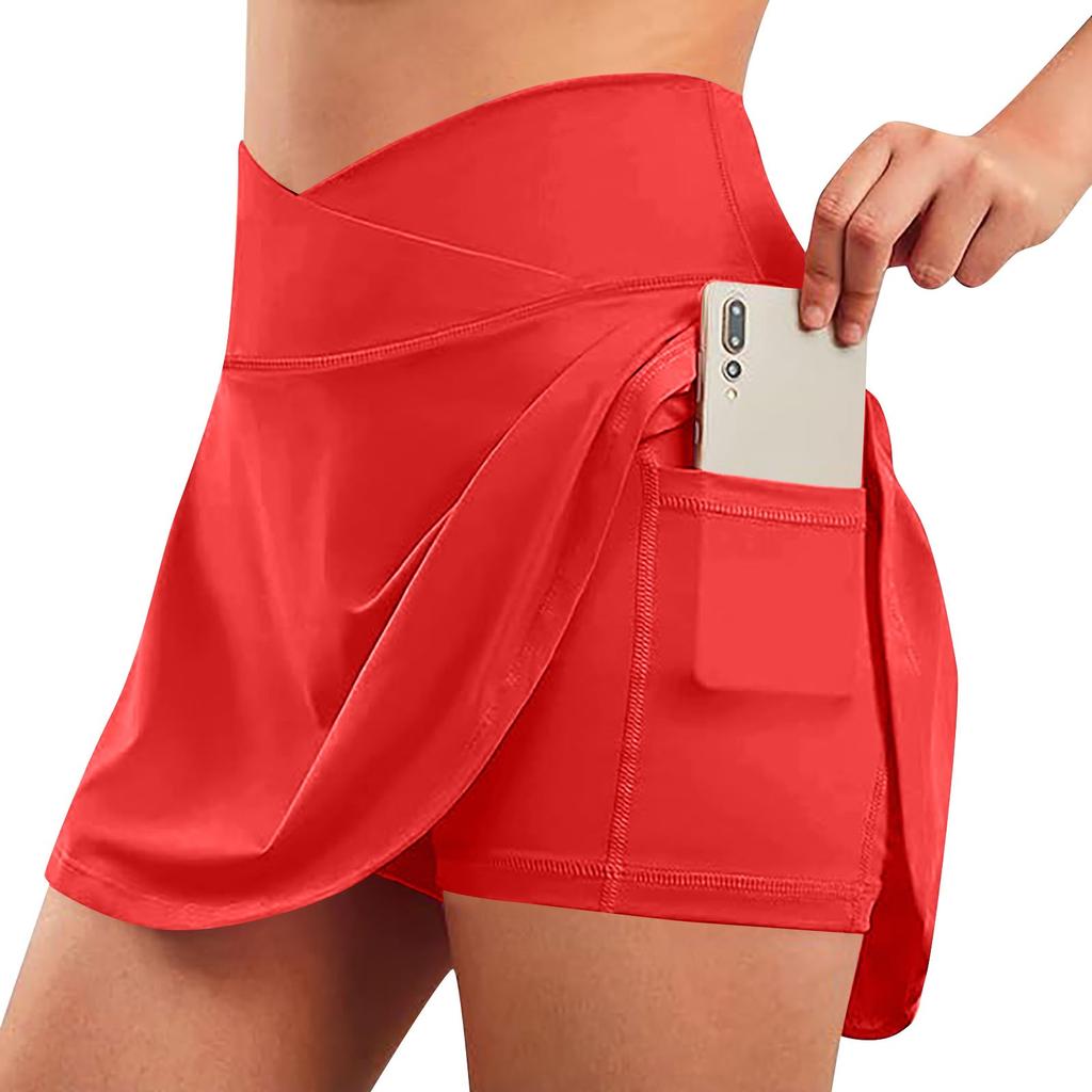 Women's Casual High Waist Solid Color Short Half Skirt Sports Skirt Pleated Skirt