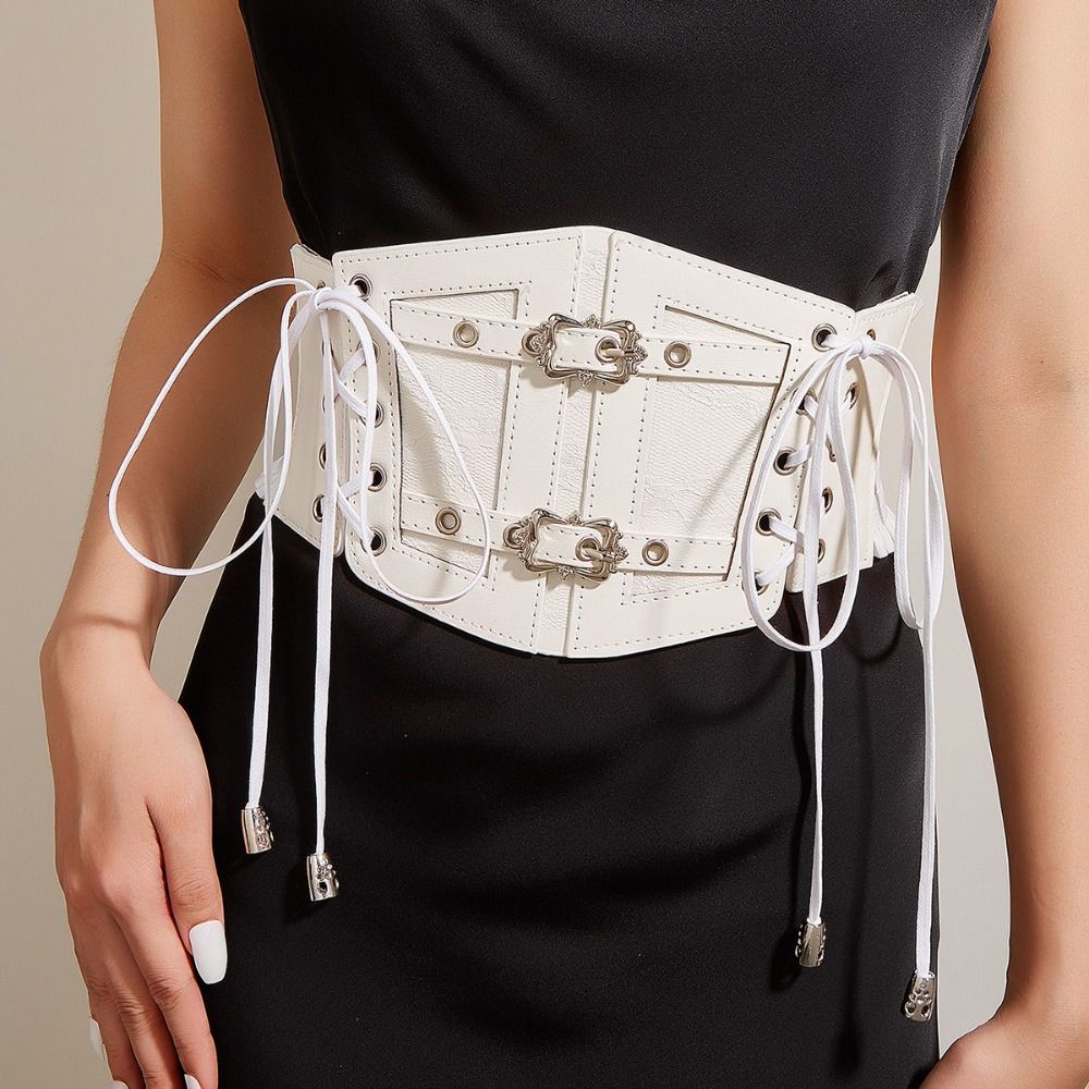 Leather Lace Cummerbunds Solid Color Wide Waist Corset Fashion Corset Belt Ladies