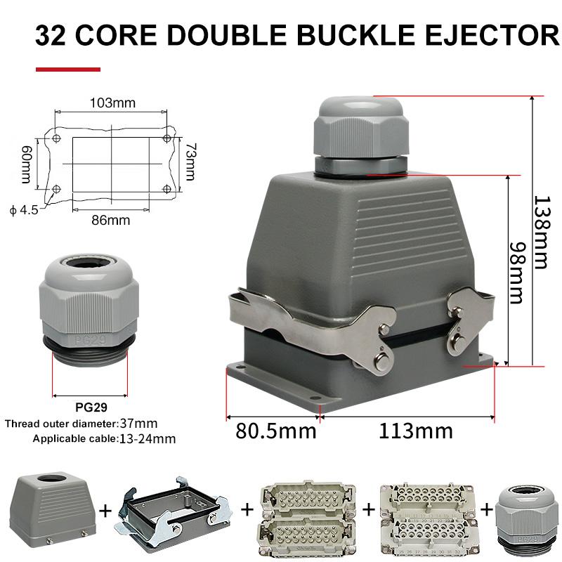 HE Rectangular Heavy Duty Connector 6 10 16 24 36 48 Pins Core Waterproof Aviation Industrial Plug Socket Top Lateral Line 16A