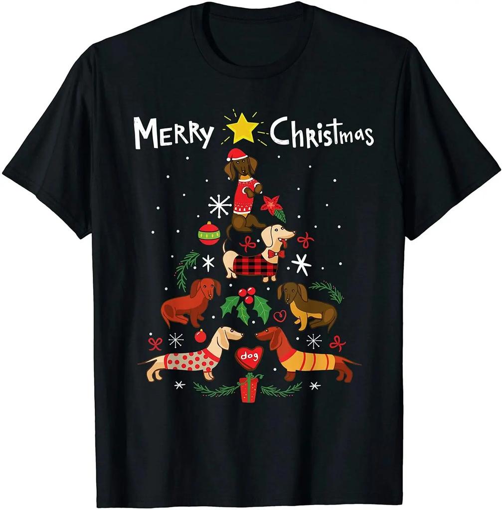 Funny Dachshund Christmas Tree Dog Lovers Gift Unisexs T Shirt New 100 Cotton Short Sleeve ONeck Tshirt Casual Unisex Top