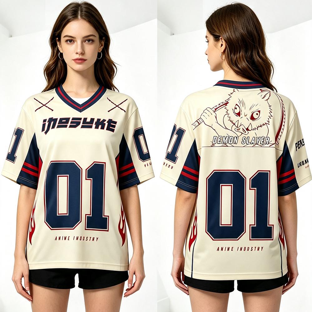 Demon Slayer Adult and Kids American-Style Jersey T-Shirt, Multi-Character 3D Print Trendy Anime Short Sleeve, breathable top