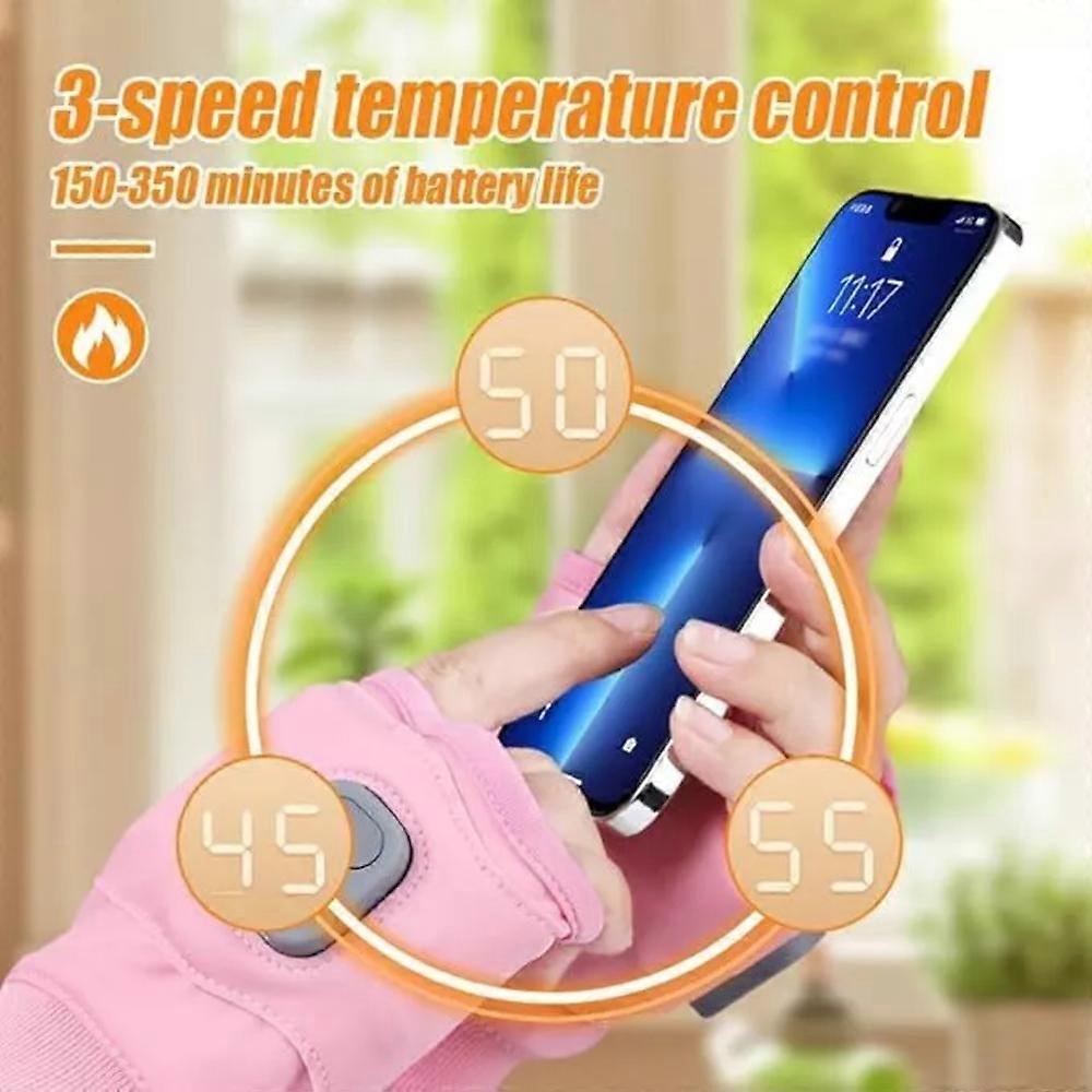 Smart Thermostatic Heated Fingerless Gloves Portable Heating w/ Digita lDisplay