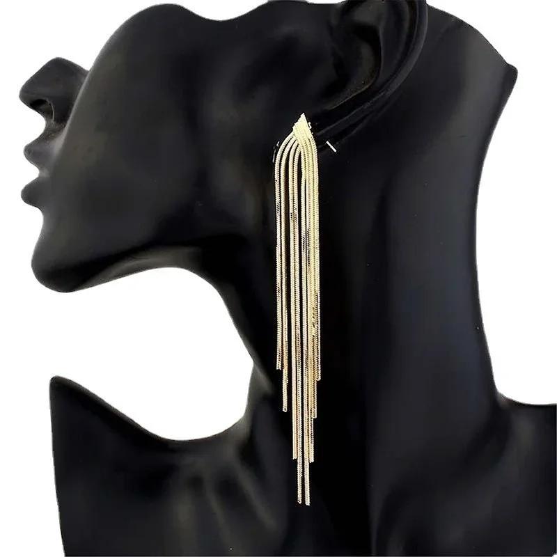 Fashion Gold Color Long Tassel Earrings Jewelry Vintage Statement Fringe Charm Drop Dangle Accessories for Women