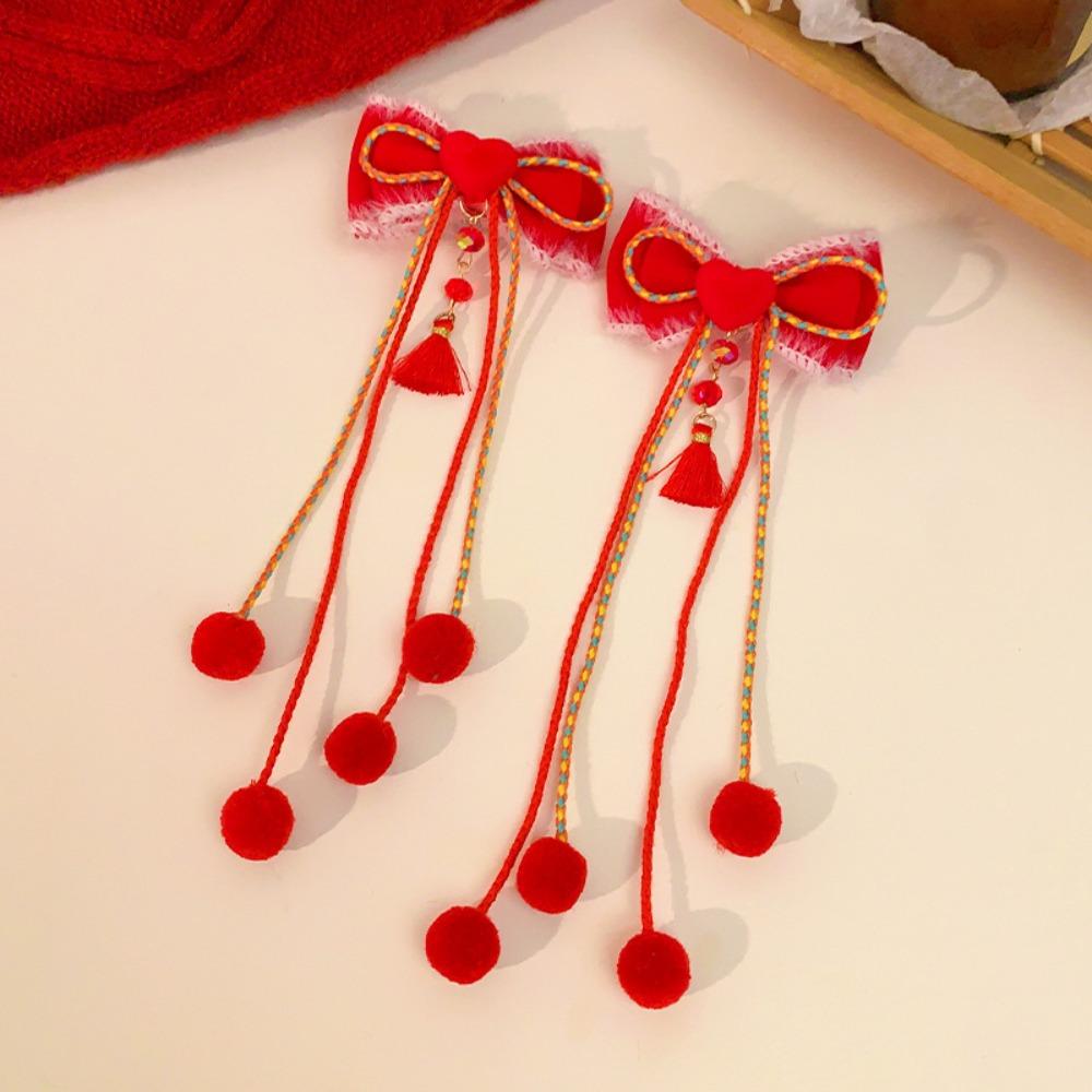 Парик Плюшевый Шар Заколка для Волос Лента Принцесса Цепочка на Лоб Милый Красный Бант Зажим для Волос Женщины