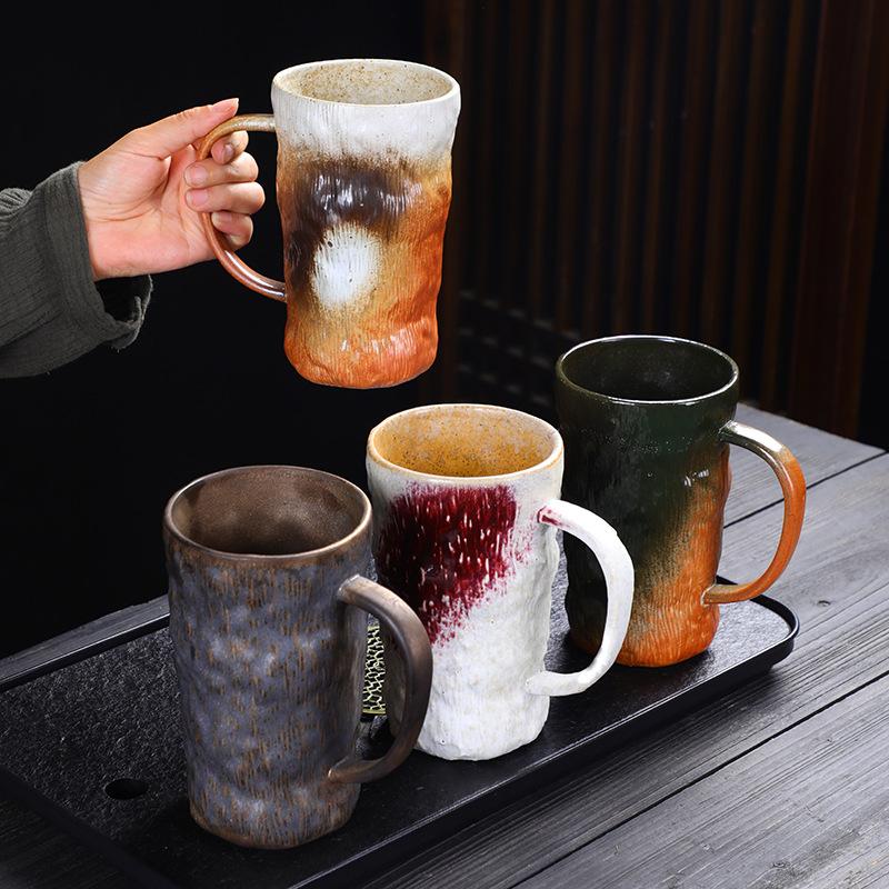 800Ml large capacity mug water cup ceramic cup Japanese retro coarse pottery coffee cup breakfast cup beer cup