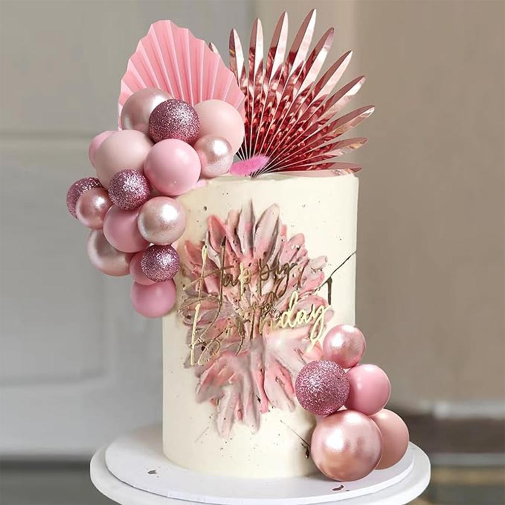 33PCS Balls Cake Toppers Palm Leaves Cake Decorations for Birthday Wedding Baby Shower Party Supplies Mother's Day