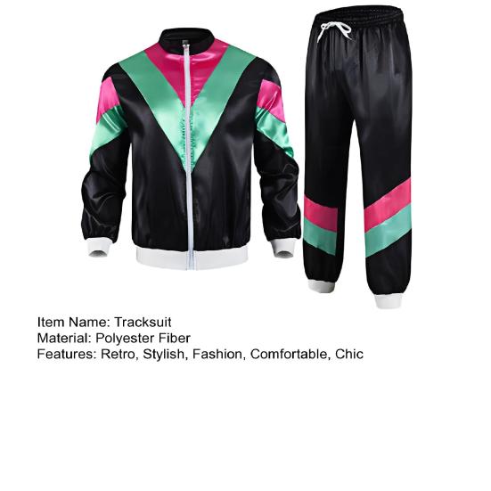 Спортивный костюм 80-х 90-х годов для мужчин и женщин, ветровка в стиле ретро в стиле хип-хоп, куртка, цветной комплект из 2 предметов в стиле хип-хоп для тематических вечеринок, карнавалов