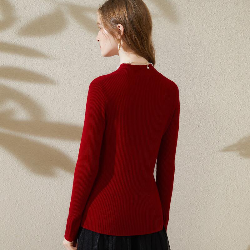TUHUANG Женский пуловер из чистой шерсти с полувысоким воротником, облегающий, вязаный