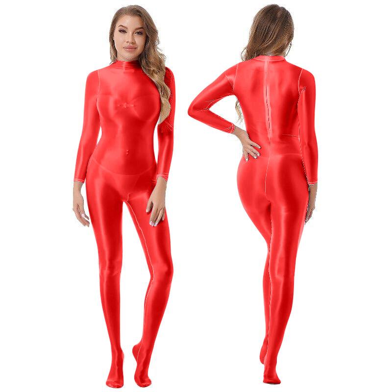 Женский комбинезон с круглым вырезом и длинными рукавами, Праздничный металлический комбинезон