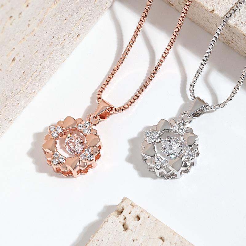 Heart-shaped Dancing Pendant Necklace, Double-layer Snowflake Beating Heart Bud Smart Necklace for Girlfriend