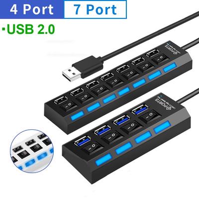 Концентратор USB 2.0 Многопортовый USB-разветвитель Адаптер питания 4/7-портовый мультиудлинитель Быстрое зарядное устройство Зарядное устройство для сотового телефона