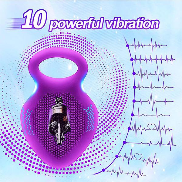 Rechargeable Silicone Stretchy Penis Ring with 10 Intense Vibration Patterns, Male Erection Enhancer and Female Clitoral Vibrator Sex Toys