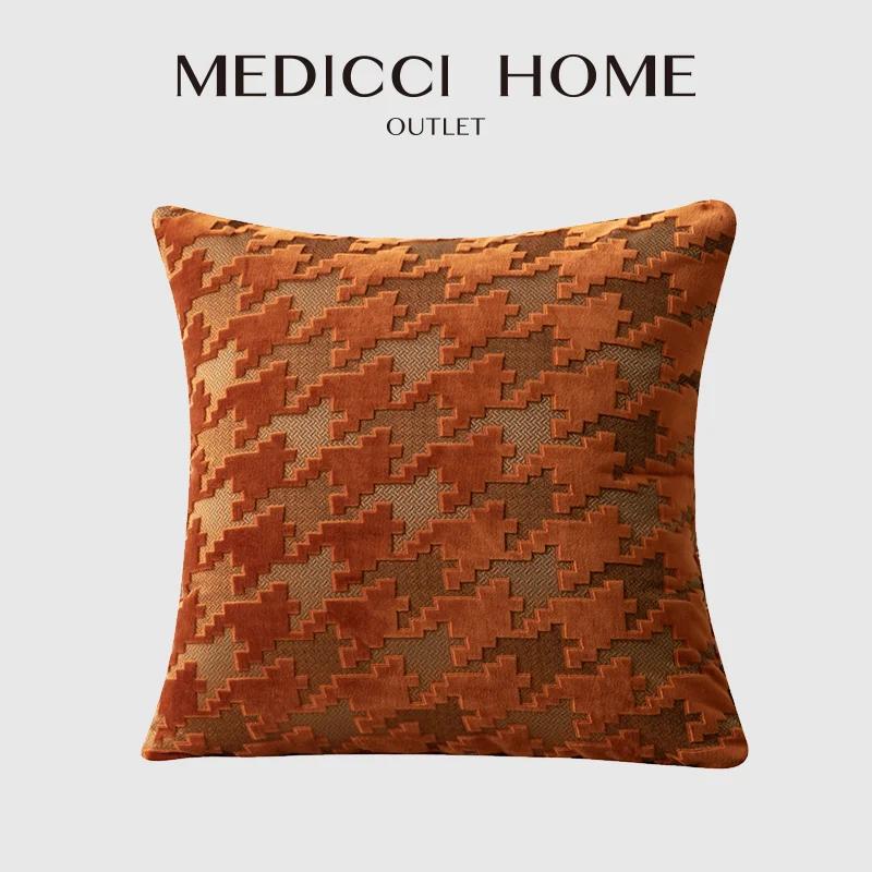 Medicci Home Houndstooth Throw Pillow Covers Cut Velvet Boho Decorative Cushion Case For Sofa Couch Bed Living Room 45x45cm