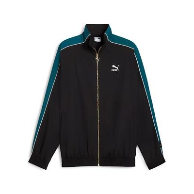 Puma T7 Модная повседневная куртка-молния в стиле ретро со стойкой в стиле цветных блоков, куртка унисекс, черная 629048-01