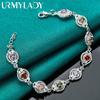 925 Sterling Silver Charm Purple Orange Red Green Zircon Chain Bracelet For Women Fashion Jewelry