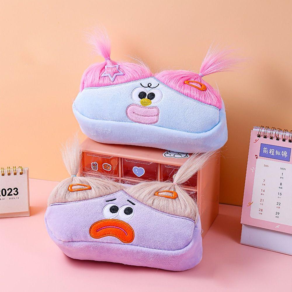 DIY Fluffy Hair Pencil Case Holder Stationery Storage Soft Plush Pen Bag Schools Supplies