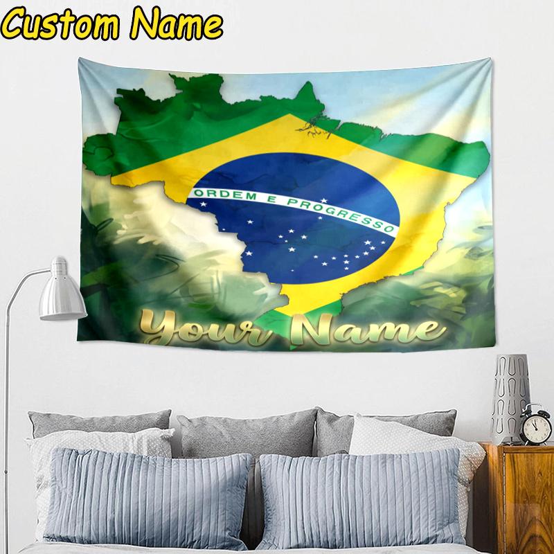 Custom Name Flag of Brazil Hanging Tapestry Background Tapestry for Bedroom Living Room Dorm,Home Party Wall Decoration,Fan Gifts