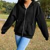 Ladies Fall Winter Coat Solid Color Loose Zip Up Pockets Long Sleeve Drawstring Hooded Elastic Cuff Lady Hoodie Jacket