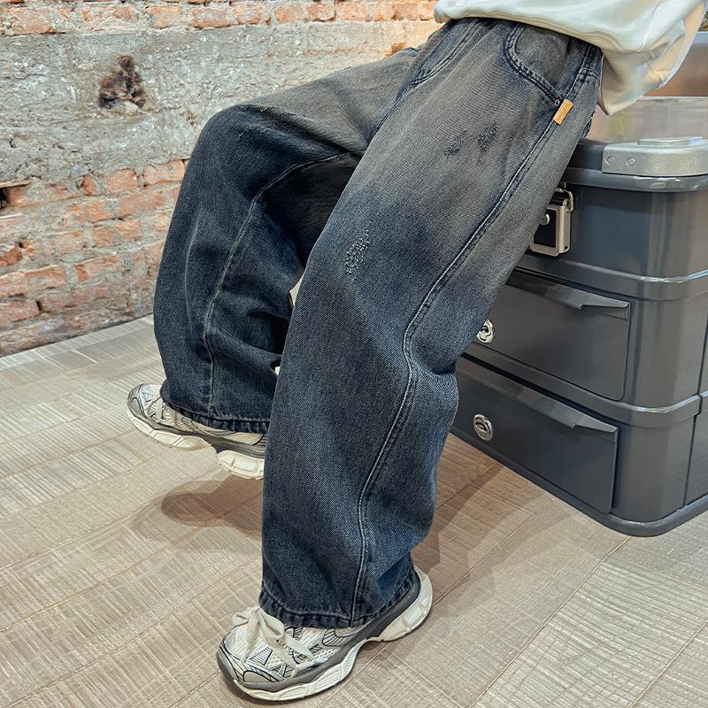 Джинсы для подростков и мальчиков, детские широкие джинсовые брюки для детей, свободные карманы, брюки весна-осень