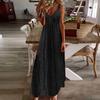 Women's Hollowed Out Vacation Long Dress Color Sleeveless Suspender V-neck Dress