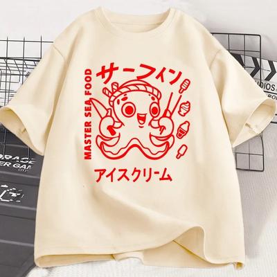 Японская футболка с графическим принтом осьминога, забавная винтажная футболка Y2k для женщин, мягкие топы с коротким рукавом, унисекс, повседневная женская одежда