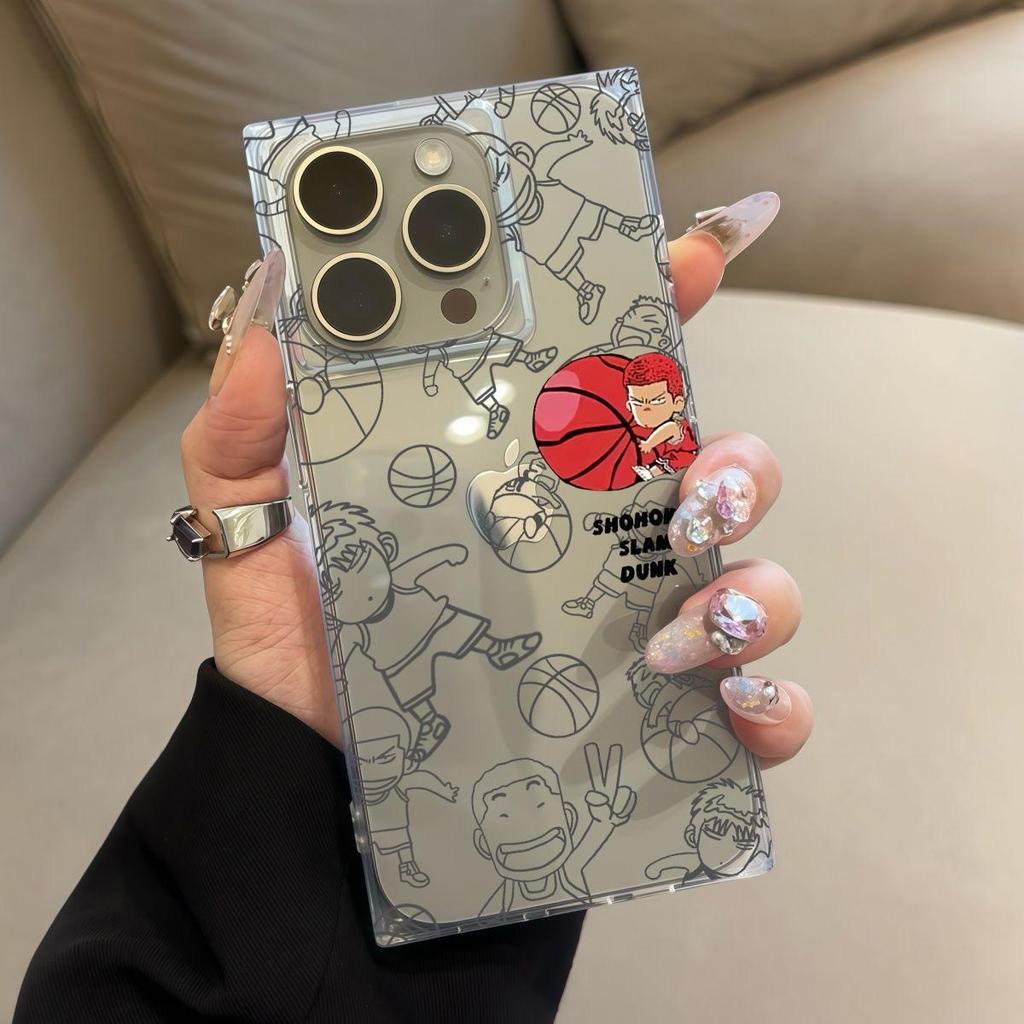 Transparent Square Back Tube Case Casing Protection For iPhone 14 Pro Max 11 13 15 Plus 12 16 ProMax Anti-Oxygen,SLAM DUNK Pattern