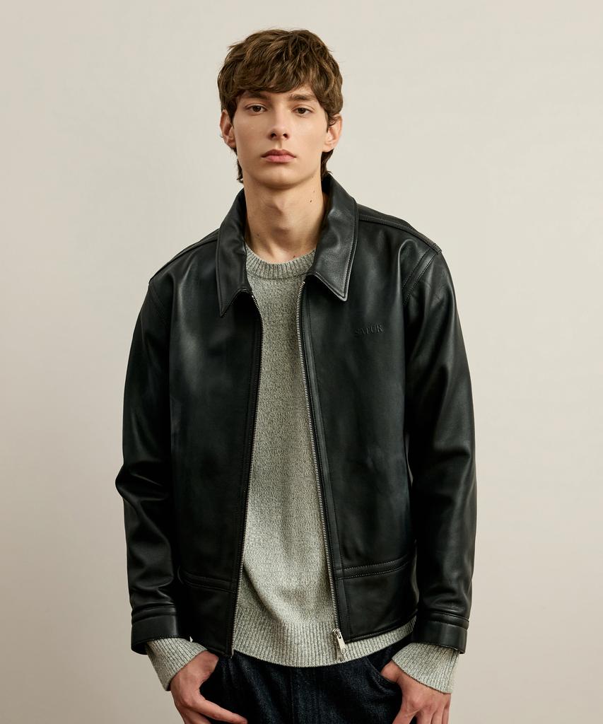 SATUR Vintage Real Leather Jacket Black