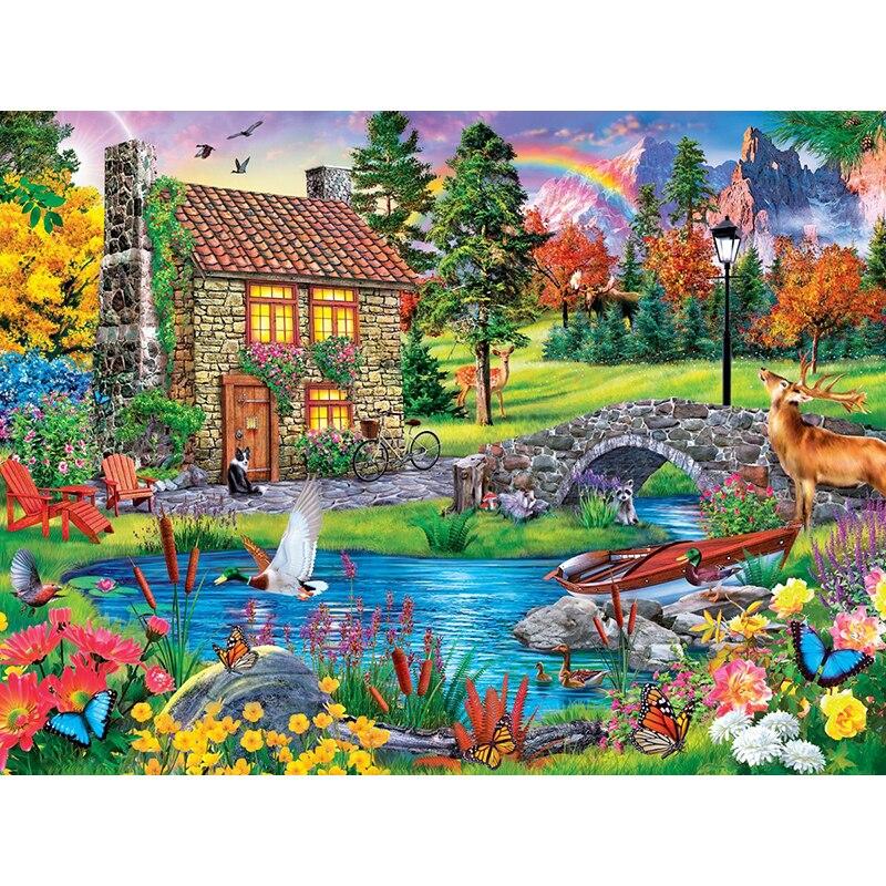 5D DIY Алмазная картина Пейзаж Дом Алмазная вышивка Пейзаж Вышивка крестиком Полный круглый дрель Домашний декор Ручной подарок