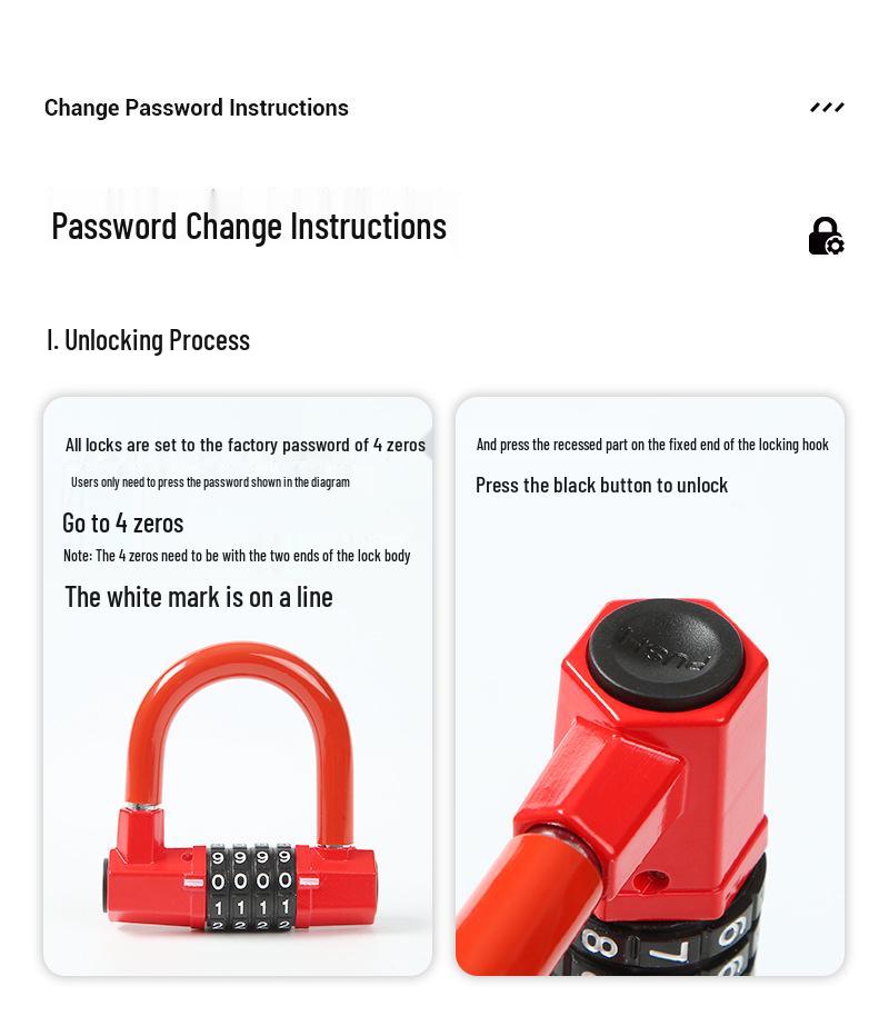 New Zinc Alloy U-Shaped Lock for Bikes: Four-Digit Anti-Theft Protection for Mountain & Electric Bikes