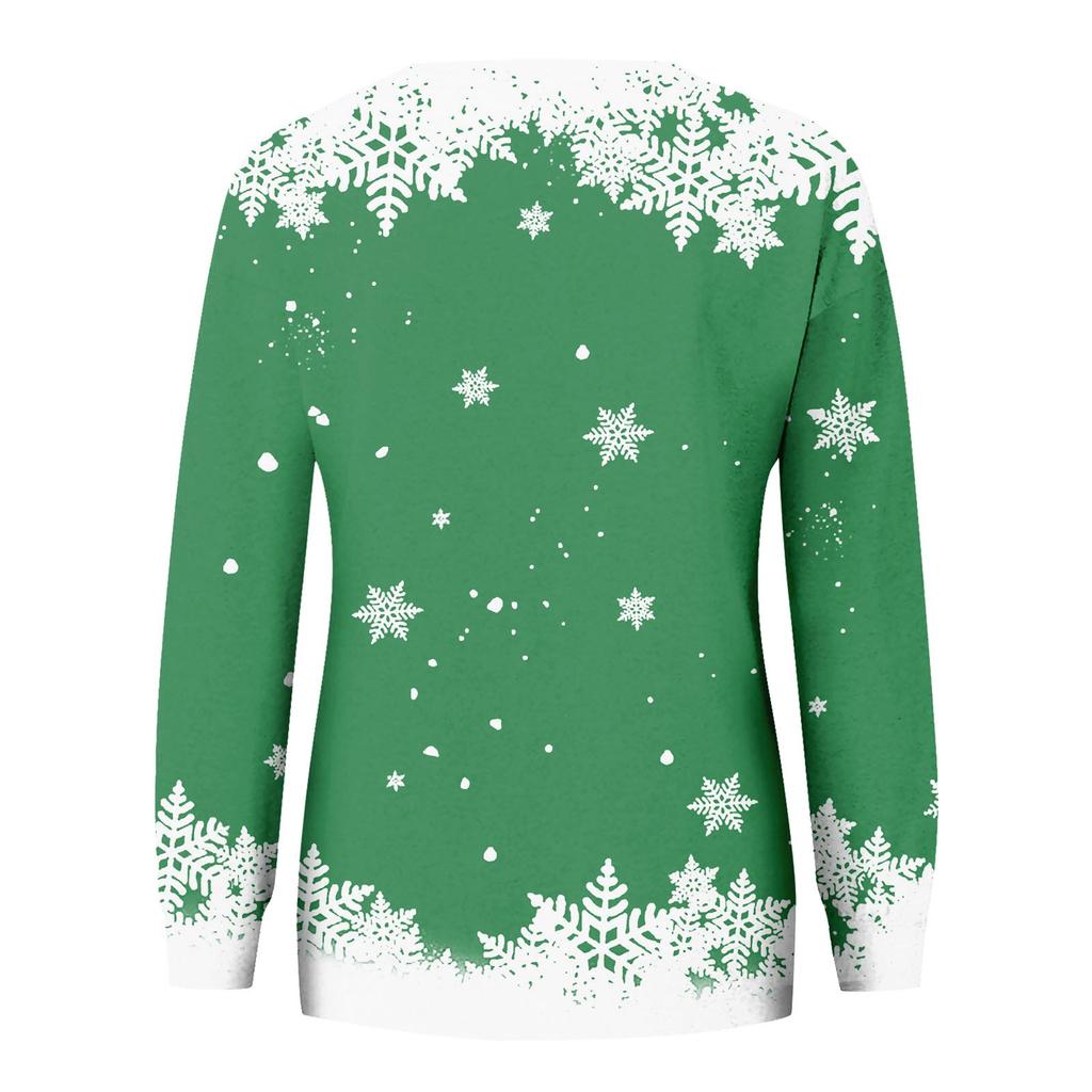 Women's Fashion Christmas Printed Long Sleeve Loose Round Neck Sweatshirt Top