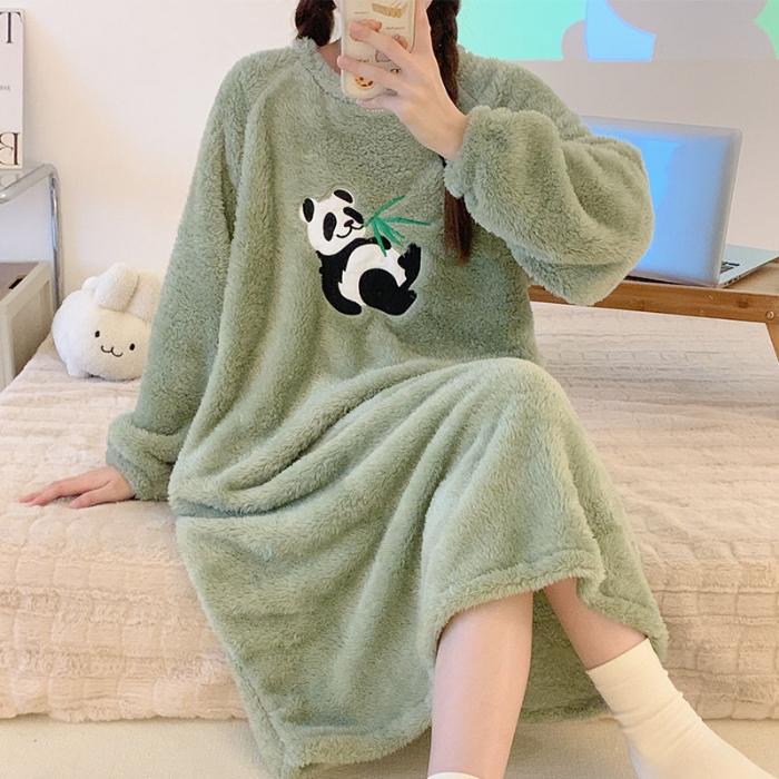 2024 Осень Зима Мультяшный принт Ночные рубашки и пижамы для молодых девушек Теплая фланелевая ночная рубашка с длинным рукавом Женская одежда для сна Рубашка Домашняя одежда Clohtes