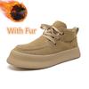 Genuine Leather Men's Casual Boots Fashion Designer Ankle Boots Handmade Sewing Male Walking Shoes Warm Plush Fur Winter Boots