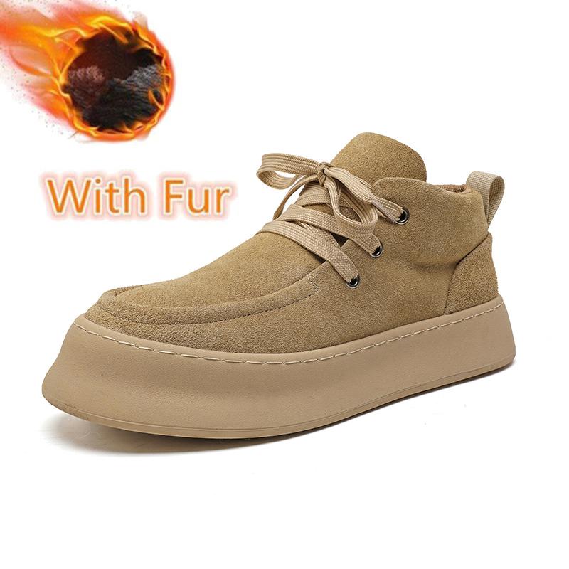 Genuine Leather Men's Casual Boots Fashion Designer Ankle Boots Handmade Sewing Male Walking Shoes Warm Plush Fur Winter Boots