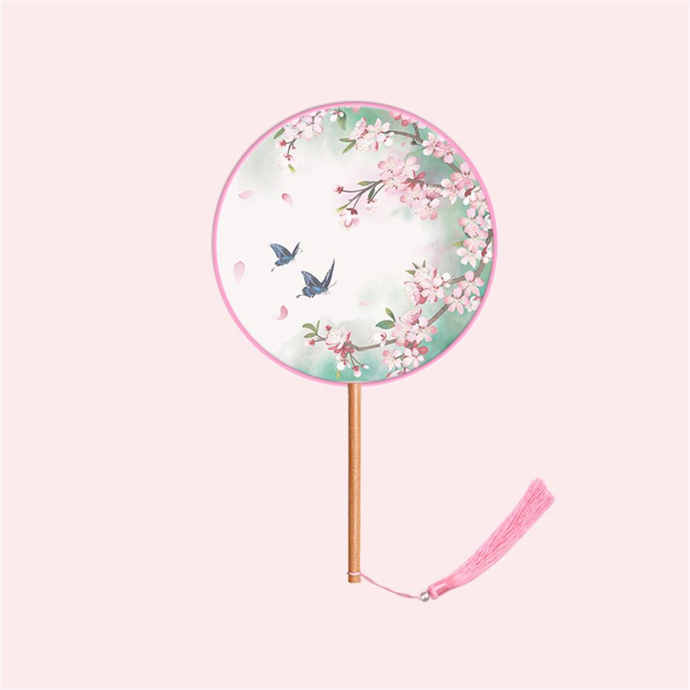 Китайский круглый веер для рук, винтажный печатный шелковый веер, старинный веер для танцев с кисточками, веер для рук, костюм «Чонсам» для свадебной вечеринки, аксессуары