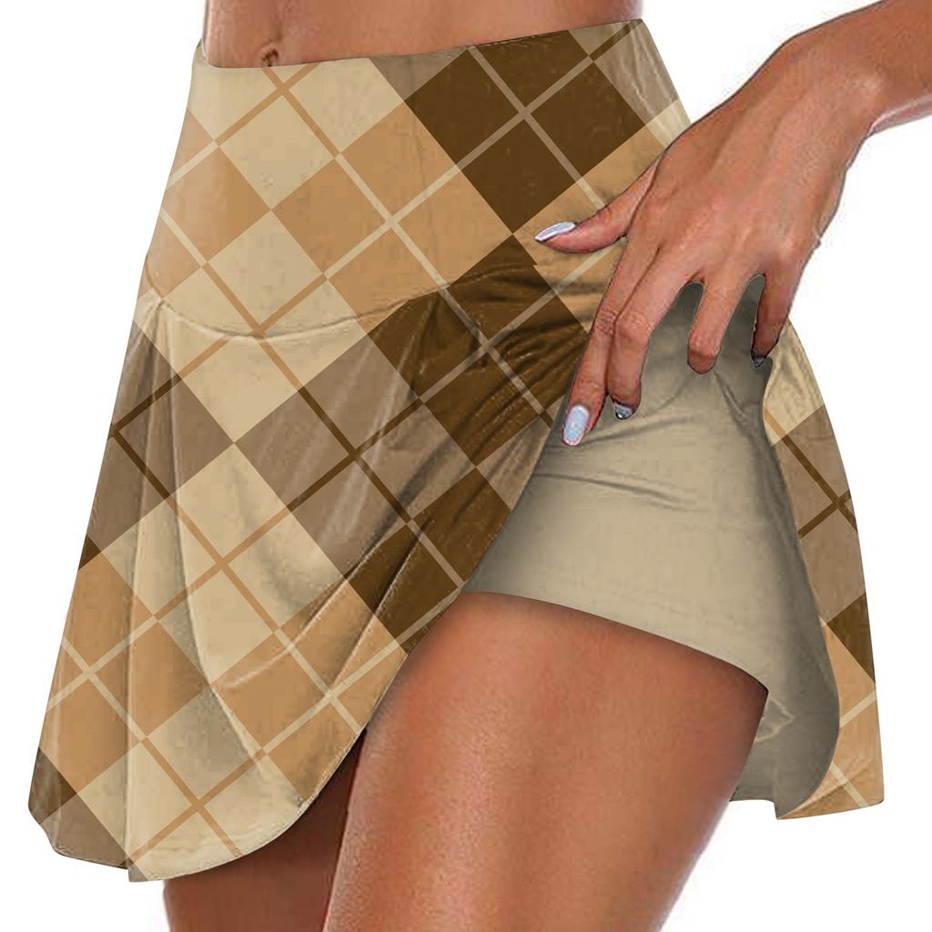 Женская спортивная эластичная теннисная юбка с принтом и высокой талией, плиссированные двухслойные леггинсы, короткая юбка