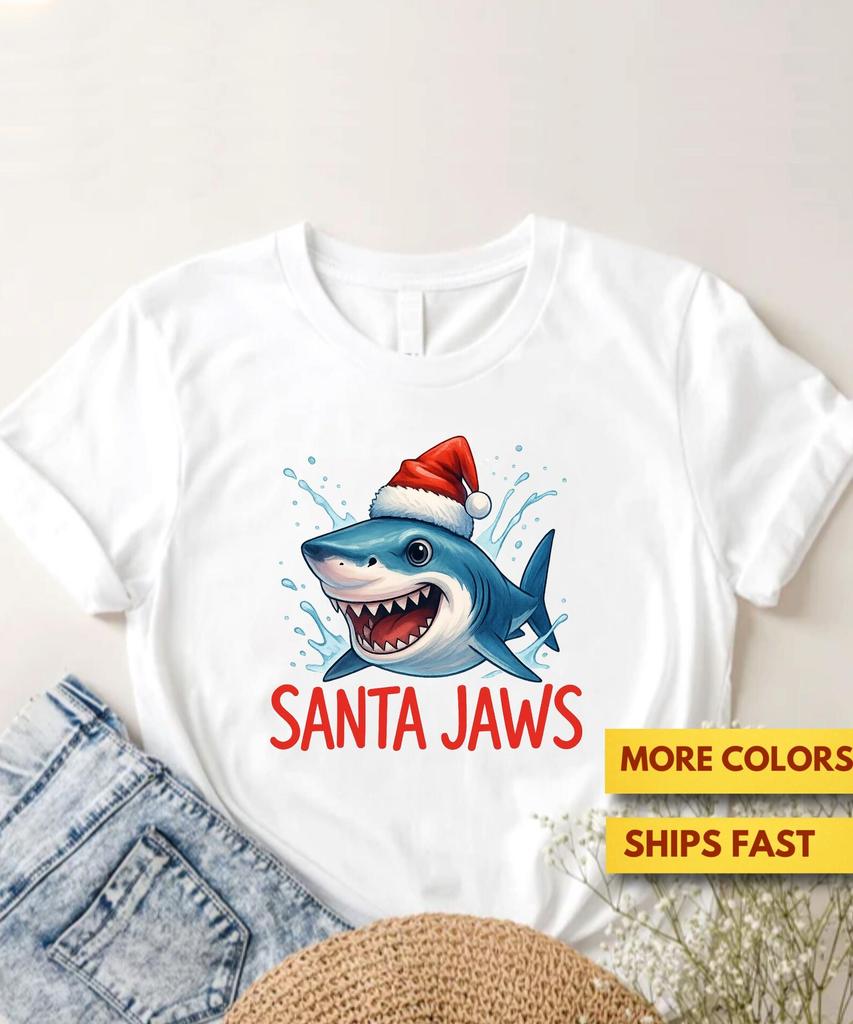 Santa Jaws Shirt, Santa Jaws Pun Quote Christmas Shark Cartoon ArT shirt, Funny Jaws Movie Christmas Shark GifT shirt, Ultra Soft Tee