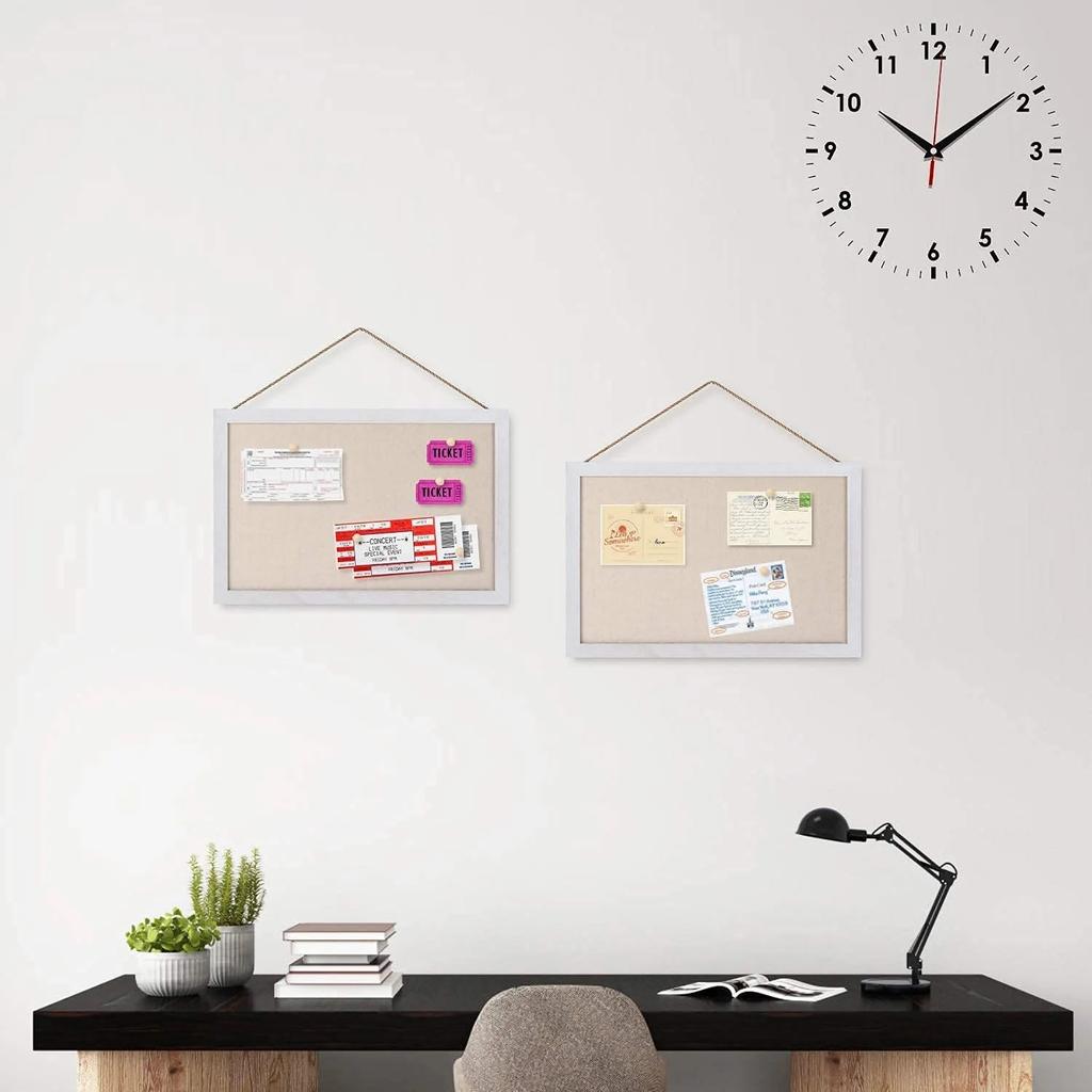 Sfugno Wood Bulletin Boards, 2-Pack Linen Wall Bulletin Board, Decorative Hanging Pin Board, 16"x11"Frame Cork Board Light Bulletin Boards