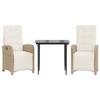 VidaXL Ensemble de Bistro avec Coussins 3 pcs, Chaises et Table de Patio, Meubles de Terrasse Extérieur, Moderne, Beige 3212570