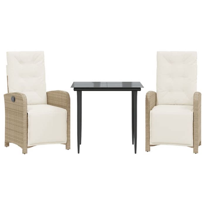 VidaXL Ensemble de Bistro avec Coussins 3 pcs, Chaises et Table de Patio, Meubles de Terrasse Extérieur, Moderne, Beige 3212570