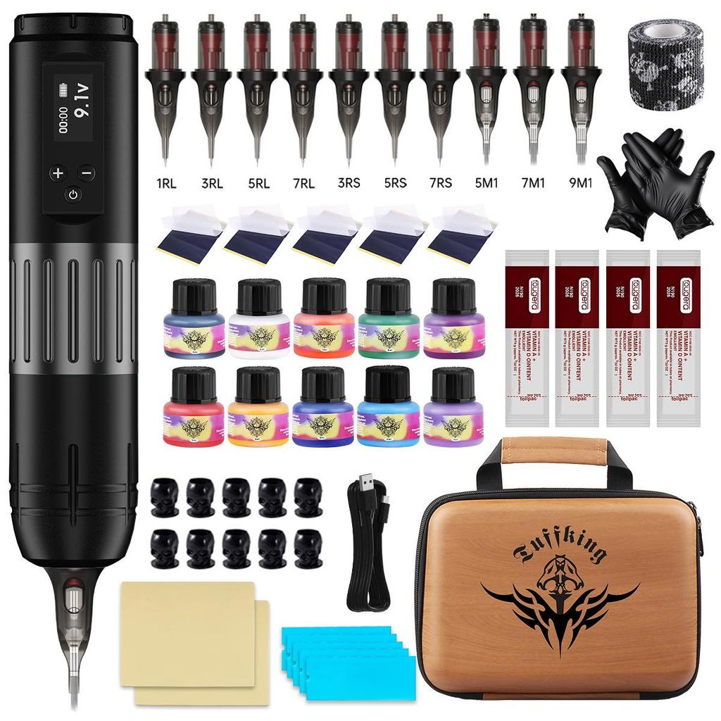 Комплект беспроводной тату-машинки для начинающих со светодиодным дисплеем и ручкой на батарейках